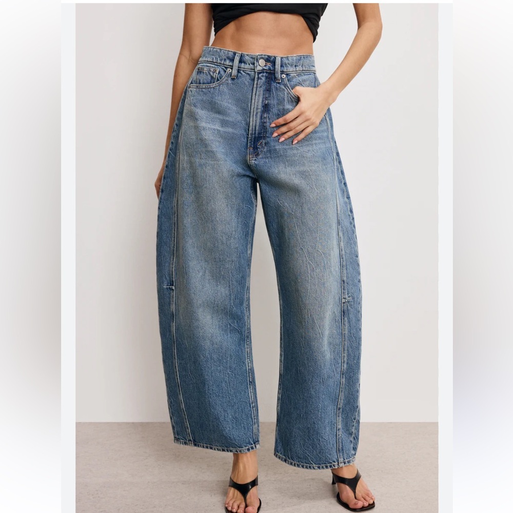 $179 Good American Good Extreme Barrel Relaxed Jeans NWT - Picture 2 of 12